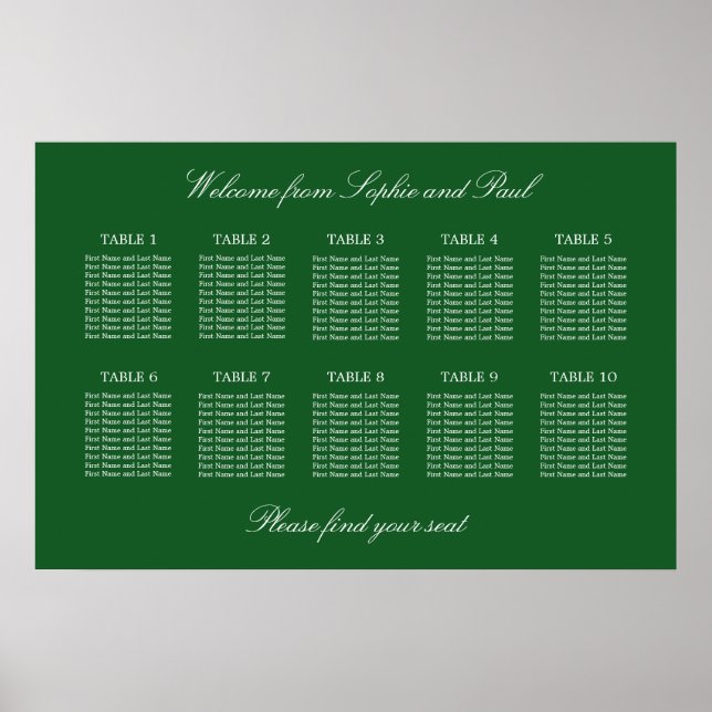 Affiche de plan de table de mariage à 10 tables ve (Devant)