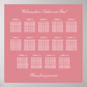 Affiche de plan de table de mariage à 14 tables Ro