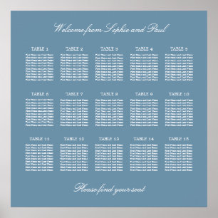 Affiche de plan de table de mariage à 15 tables Bl