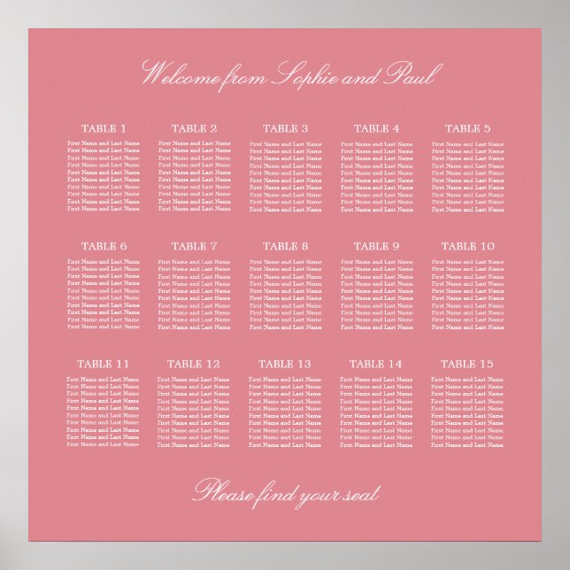 Affiche de plan de table de mariage à 15 tables Ro (Devant)