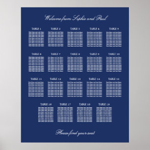 Affiche de plan de table de mariage à 19 tables Bl