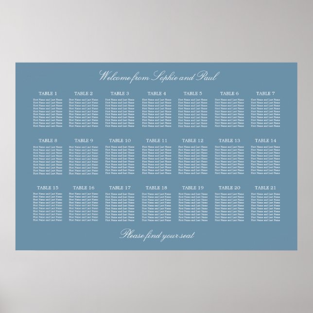 Affiche de plan de table de mariage à 21 tables Bl (Devant)