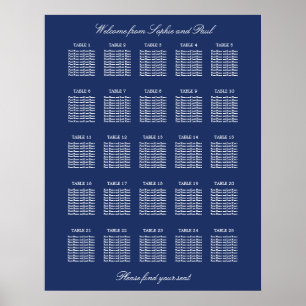 Affiche de plan de table de mariage à 25 tables Bl