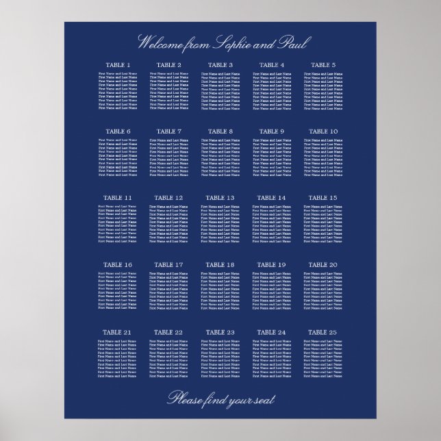 Affiche de plan de table de mariage à 25 tables Bl (Devant)