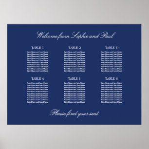 Affiche de plan de table de mariage à 6 tables Ble