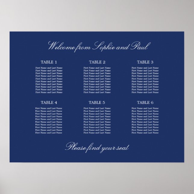 Affiche de plan de table de mariage à 6 tables Ble (Devant)