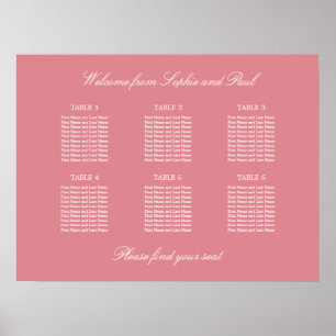 Affiche de plan de table de mariage à 6 tables Ros
