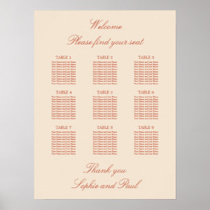 Affiche de plan de table de mariage à 9 tables en