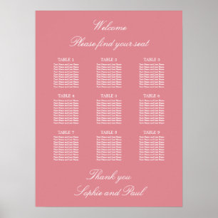 Affiche de plan de table de mariage à 9 tables Ros
