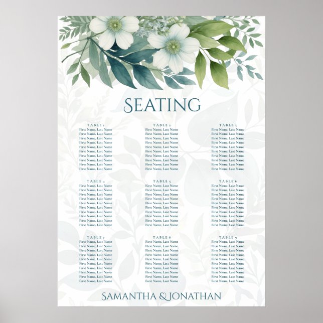 Affiche de plan de table de mariage au eucalyptus  (Devant)