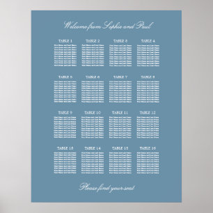 Affiche de plan de table de mariage bleu poussiére