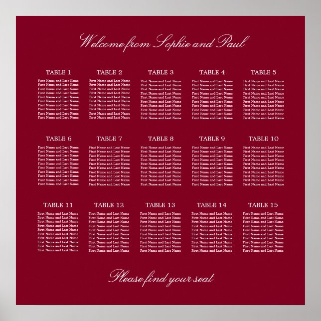 Affiche de plan de table de mariage burgundy 15 (Devant)