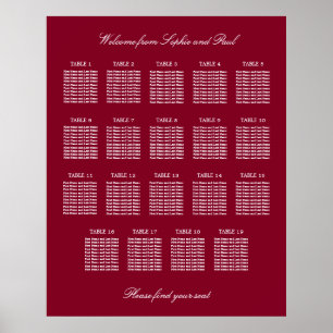Affiche de plan de table de mariage Burgundy 19