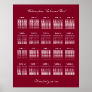 Affiche de plan de table de mariage burgundy 20