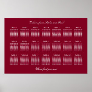 Affiche de plan de table de mariage Burgundy 21