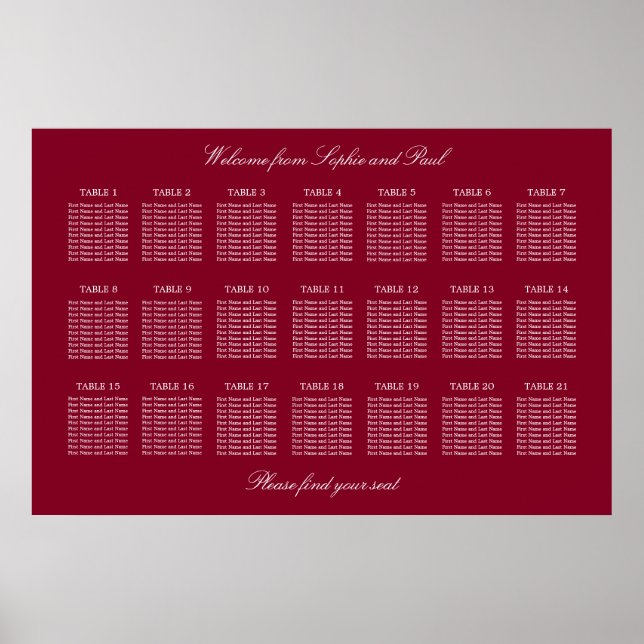 Affiche de plan de table de mariage Burgundy 21 (Devant)