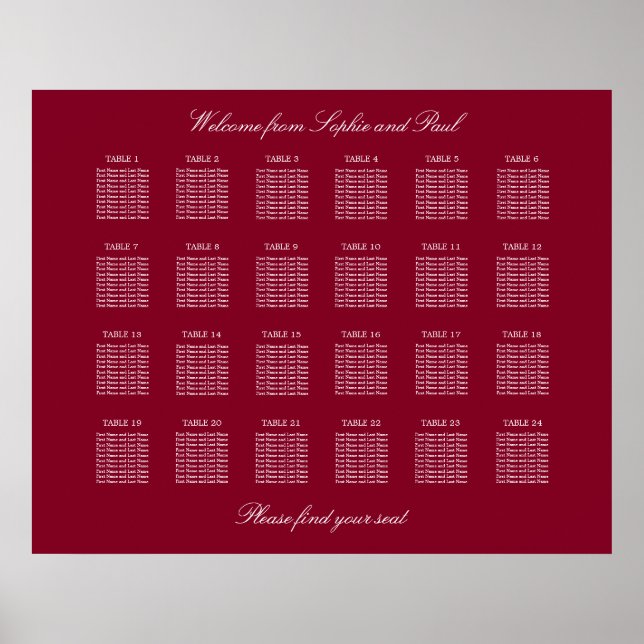 Affiche de plan de table de mariage burgundy 24 (Devant)