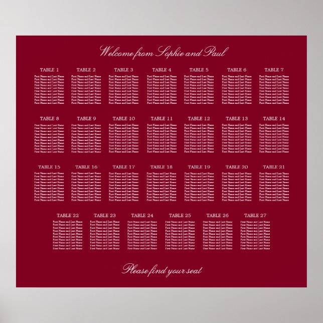 Affiche de plan de table de mariage Burgundy 27 (Devant)
