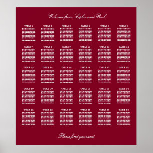 Affiche de plan de table de mariage Burgundy 30