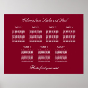 Affiche de plan de table de mariage Burgundy 7