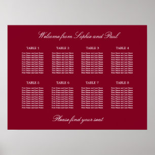 Affiche de plan de table de mariage Burgundy 8