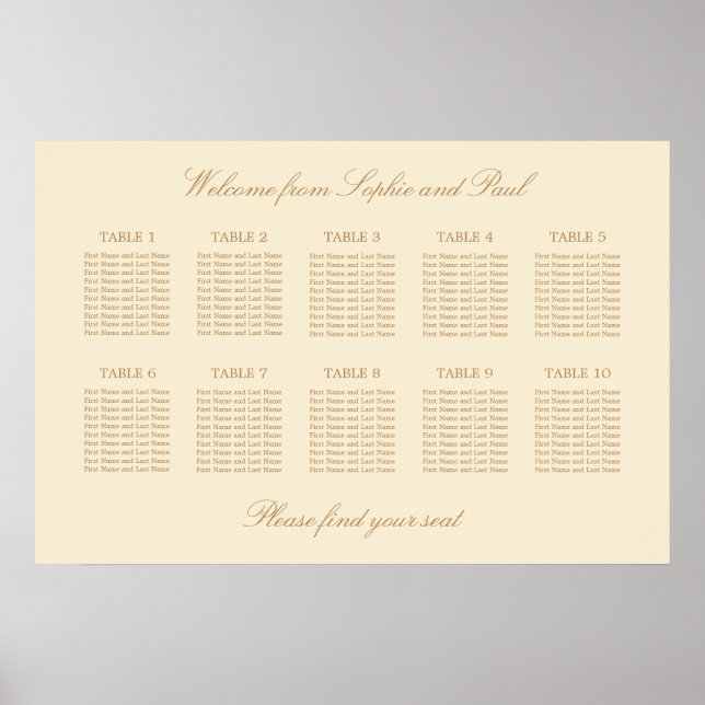 Affiche de plan de table de mariage crème beige 10 (Devant)