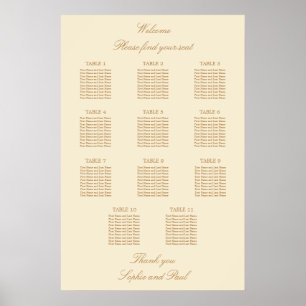 Affiche de plan de table de mariage crème beige 11