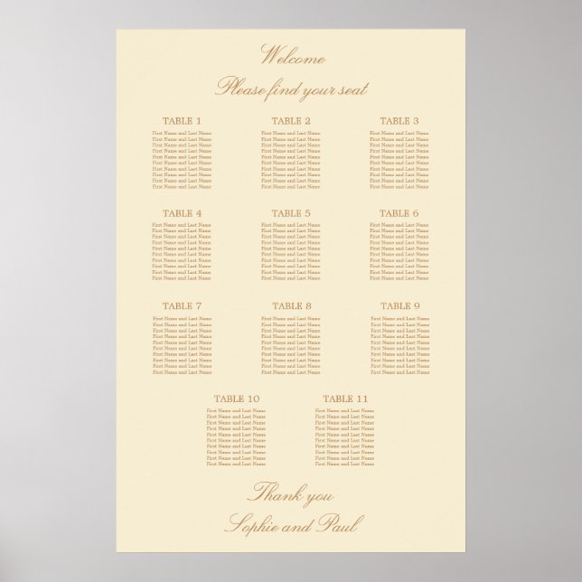 Affiche de plan de table de mariage crème beige 11 (Devant)