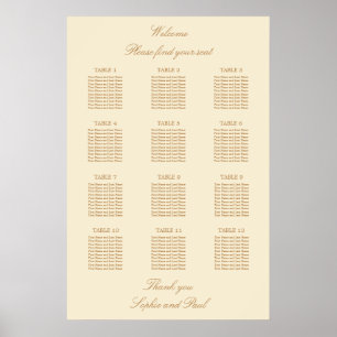 Affiche de plan de table de mariage crème beige 12