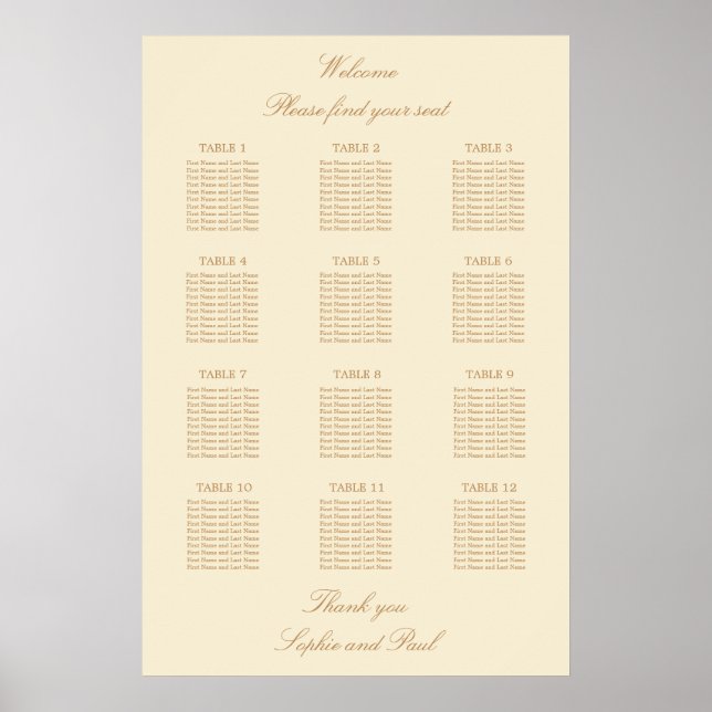 Affiche de plan de table de mariage crème beige 12 (Devant)