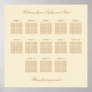 Affiche de plan de table de mariage crème beige 13