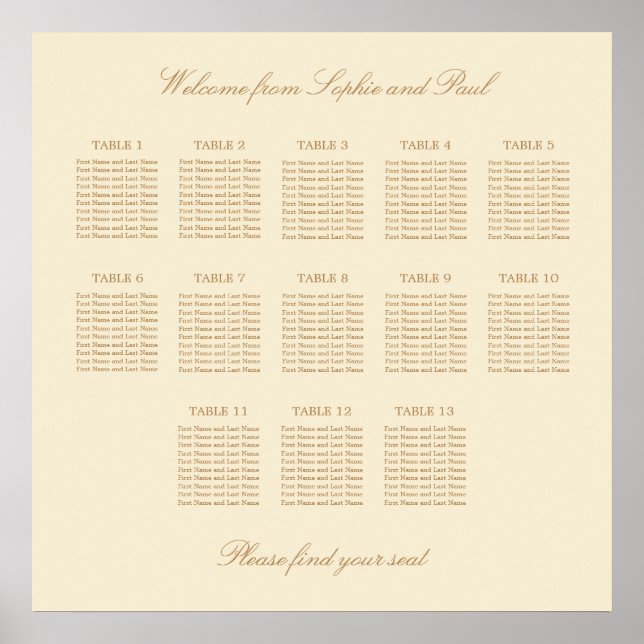 Affiche de plan de table de mariage crème beige 13 (Devant)