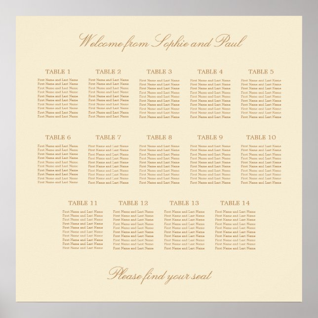 Affiche de plan de table de mariage crème beige 14 (Devant)