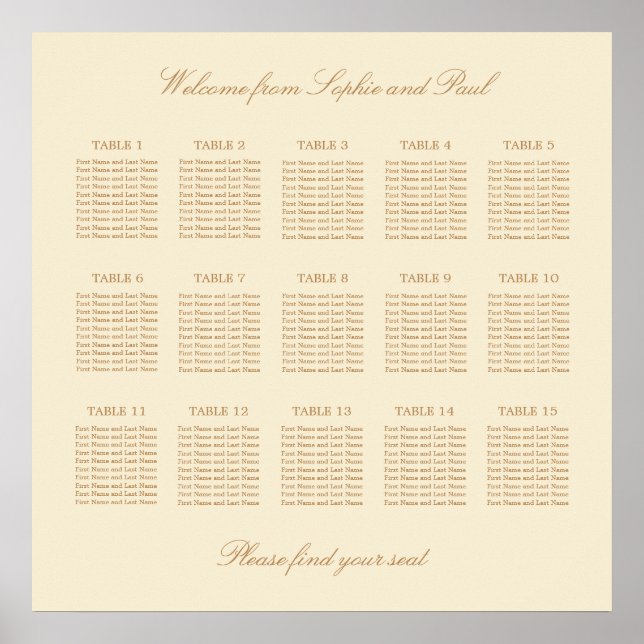 Affiche de plan de table de mariage crème beige 15 (Devant)
