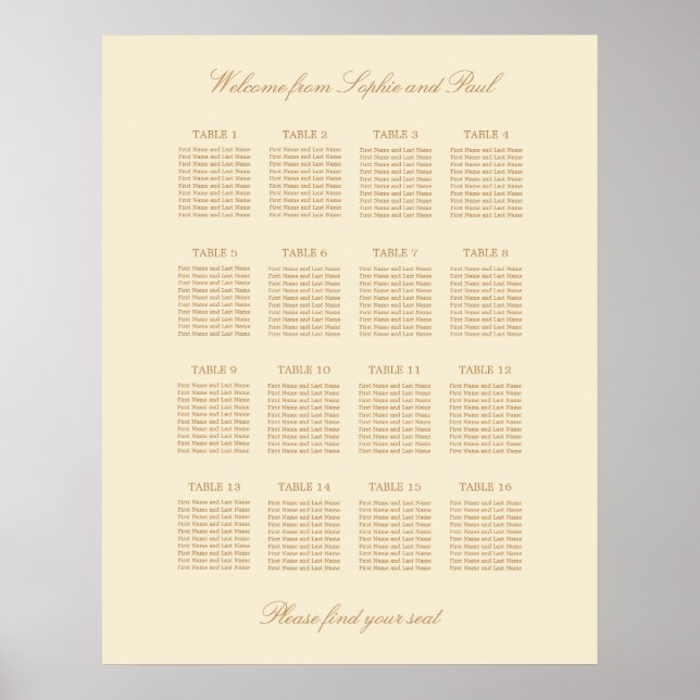 Affiche de plan de table de mariage crème beige 16 (Devant)