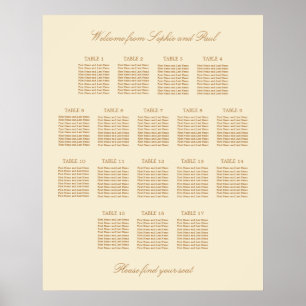 Affiche de plan de table de mariage crème beige 17