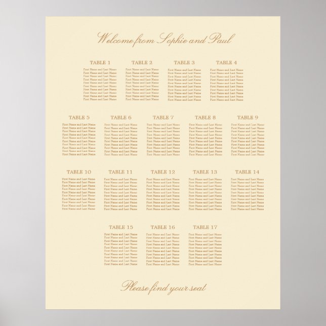 Affiche de plan de table de mariage crème beige 17 (Devant)