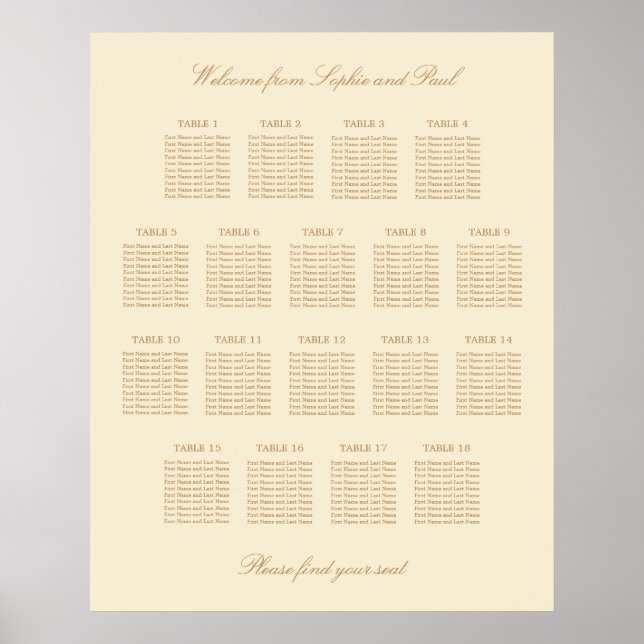 Affiche de plan de table de mariage crème beige 18 (Devant)