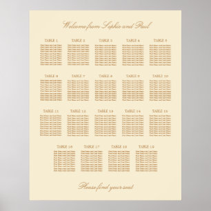 Affiche de plan de table de mariage crème beige 19