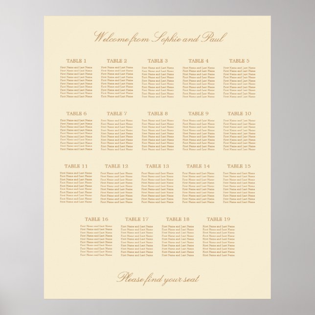 Affiche de plan de table de mariage crème beige 19 (Devant)