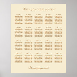 Affiche de plan de table de mariage crème beige 20
