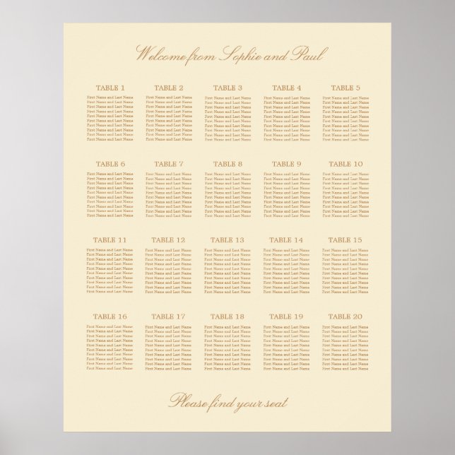Affiche de plan de table de mariage crème beige 20 (Devant)