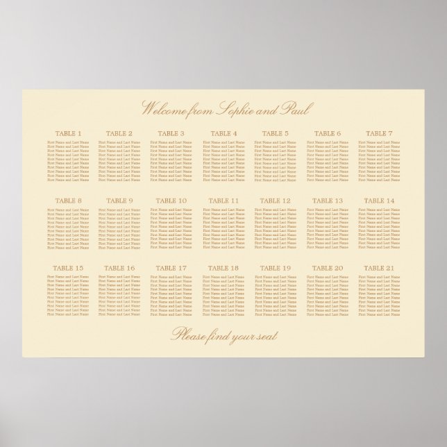 Affiche de plan de table de mariage crème beige 21 (Devant)