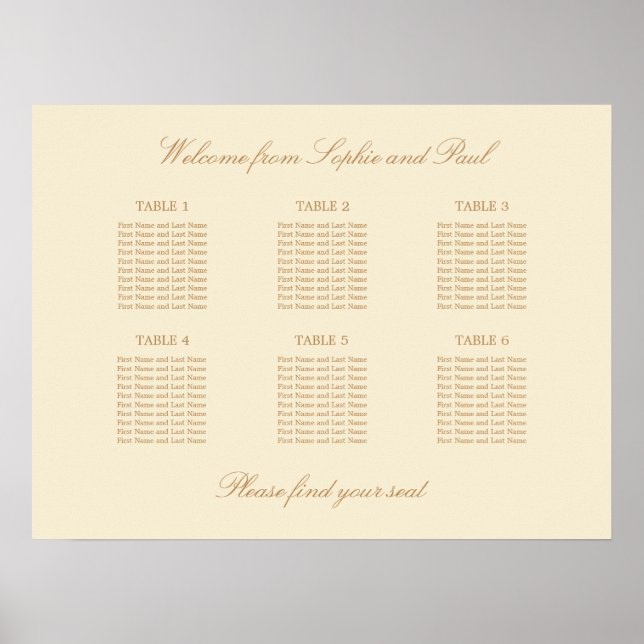 Affiche de plan de table de mariage crème beige 6 (Devant)