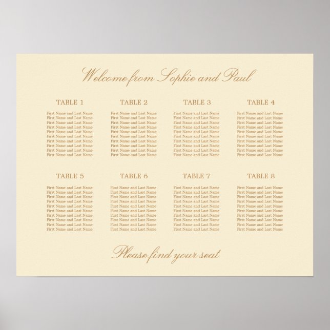 Affiche de plan de table de mariage crème beige 8 (Devant)