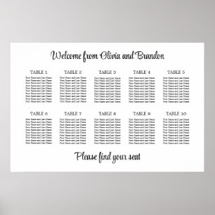 Affiche de plan de table de mariage élégant à 10 t