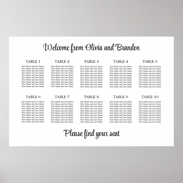 Affiche de plan de table de mariage élégant à 10 t (Devant)
