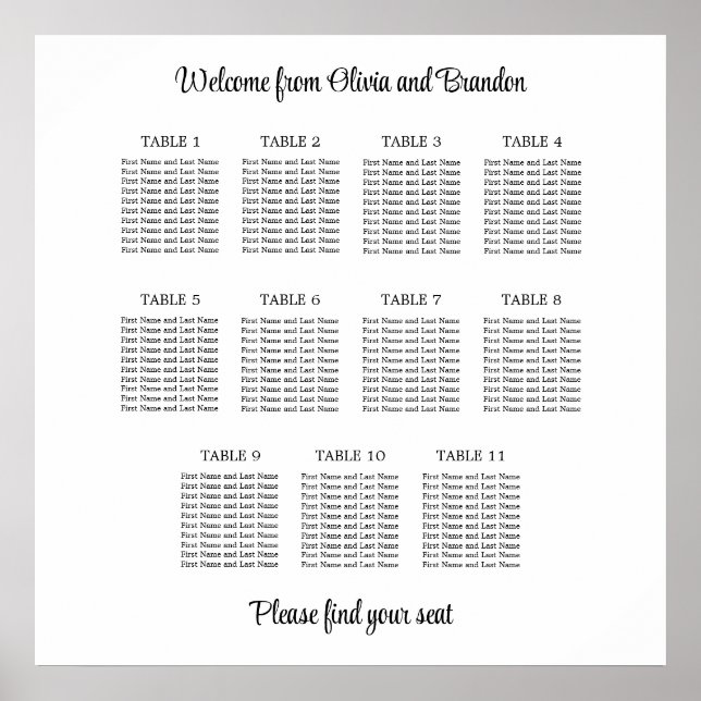 Affiche de plan de table de mariage élégant à 11 t (Devant)