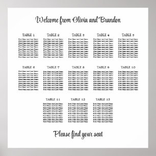 Affiche de plan de table de mariage élégant à 13 t