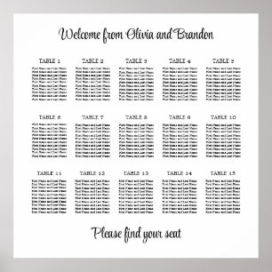 Affiche de plan de table de mariage élégant à 15 t